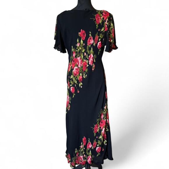 American Angel II Black Rose Maxi Dress Flutter Sleeves L/XL - Picture 4 of 8